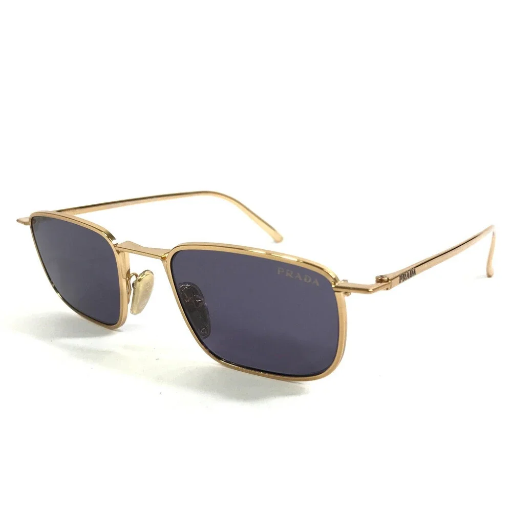 Prada Sunglasses SPRD52 7OE-70W Brass Gold Rectangle Frames with Purple Lenses